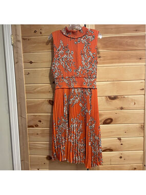 Women's Nanette Lepore Orange & White Floral Pleated Midi Dress Size 14